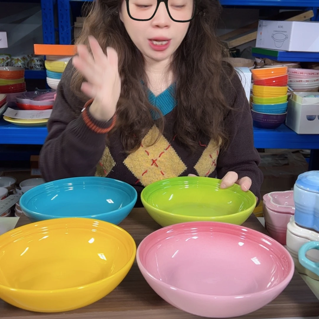 老姊妹家瓷器好漂亮燕麦碗四个粉绿蓝黄