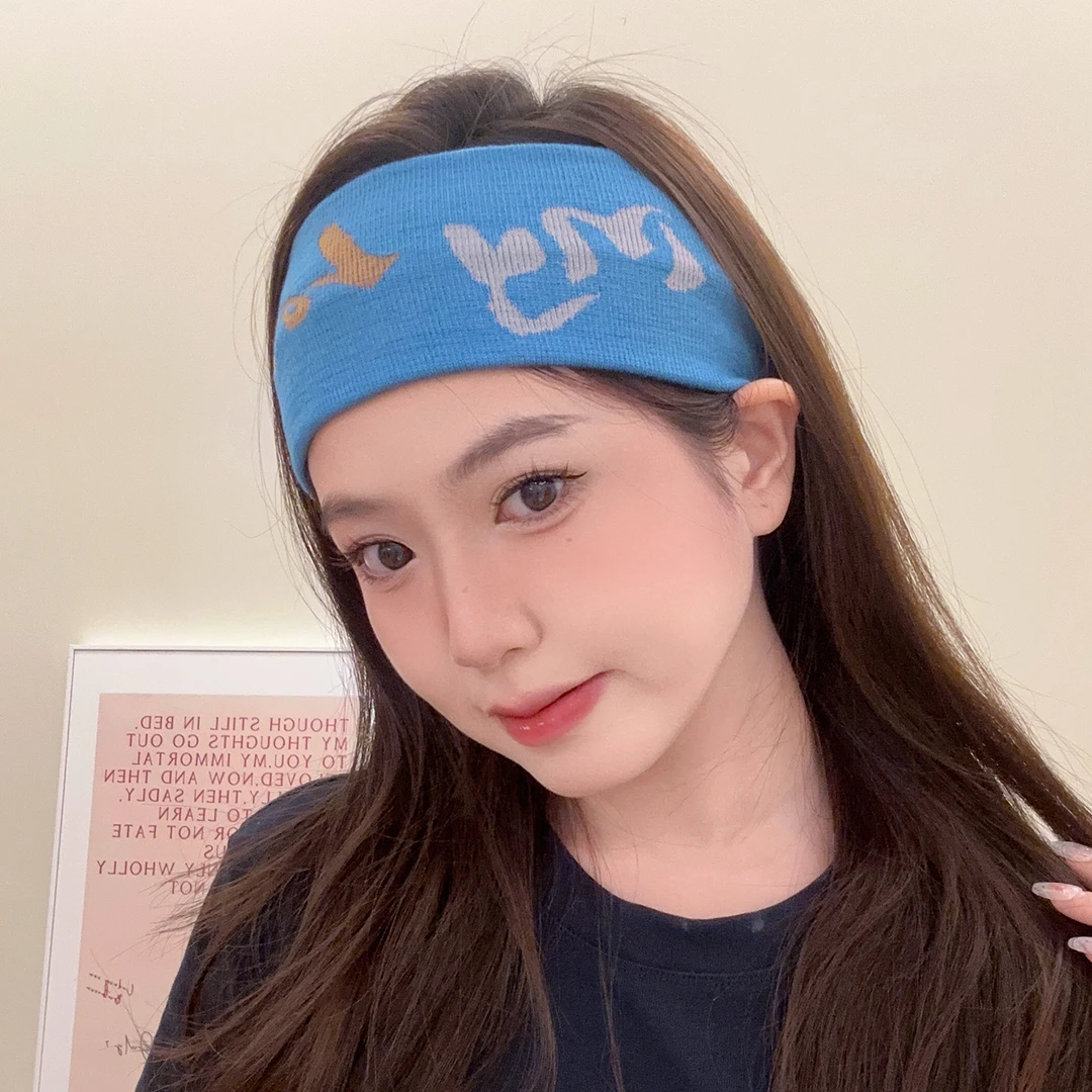 韩国字母运动发带针织高弹力瑜伽健身吸汗头带时尚休闲洗脸束发带