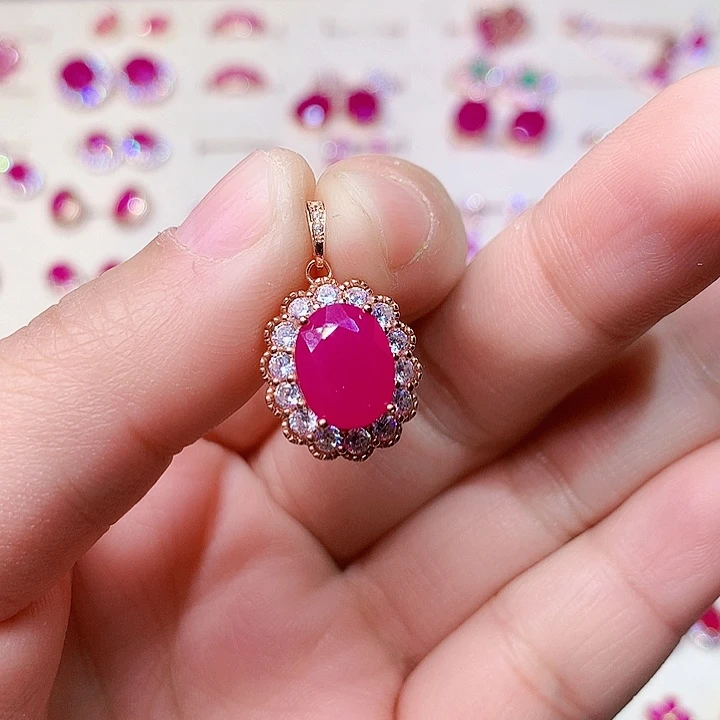 红宝石颈饰银S925镶嵌玉*亭