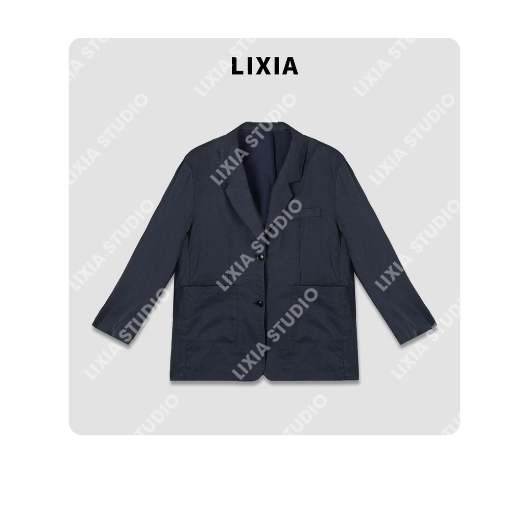 LIXIA【晨露】ins风设计师款气质简约舒适苎麻麻感V领西装-D7776