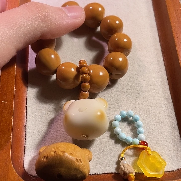 野***桵手串猴头核桃屁桃蓝色跑环木雕