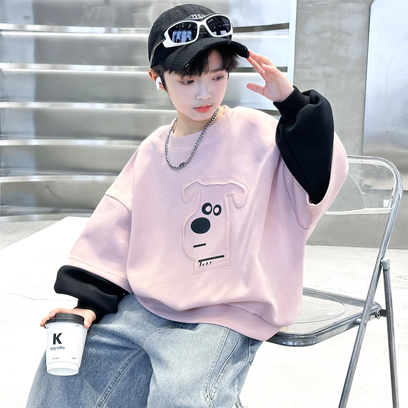 男童卫衣春秋款2025新款儿童春装中大童春季男孩假两件帅气上衣潮