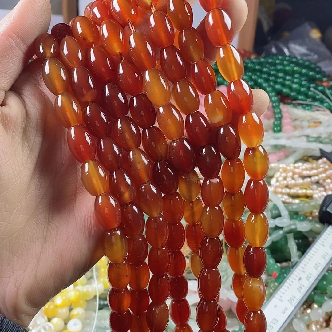 玛瑙/玉髓珠宝半成品合金一条10×14红玛瑙胶囊桶珠E146