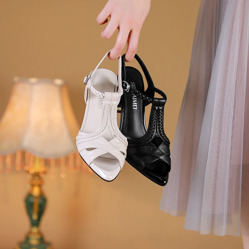 SLM/牛皮/9270/34-41/鱼嘴凉鞋高跟5公分休闲百搭气质牛皮