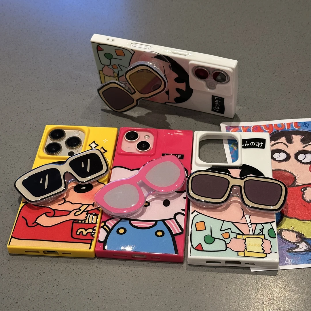 夕与空薯条小新墨镜支架苹果15/16promax手机壳冰晶14/13/12/11套