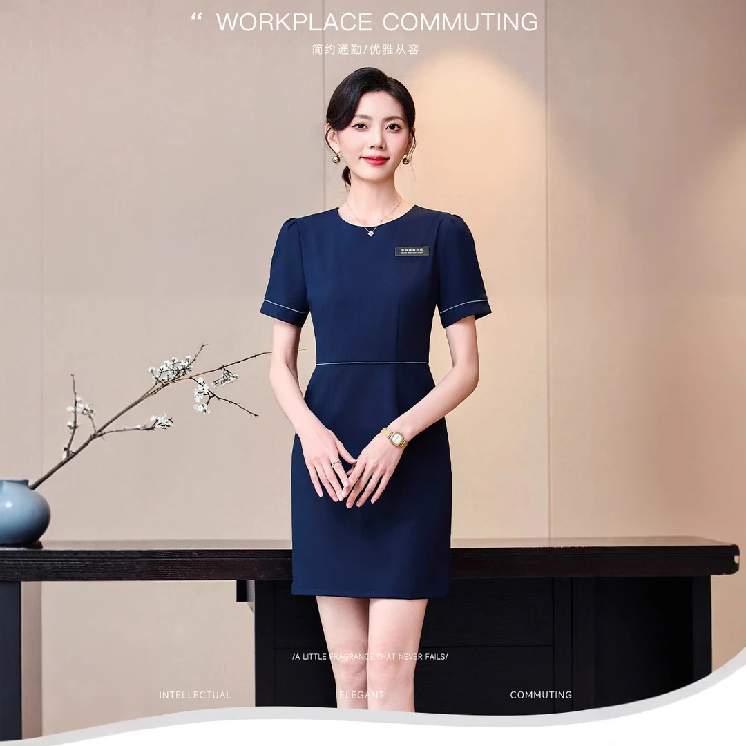 职业连衣裙女夏季气质售楼部酒店前台正装珠宝店工作服美容院裙子