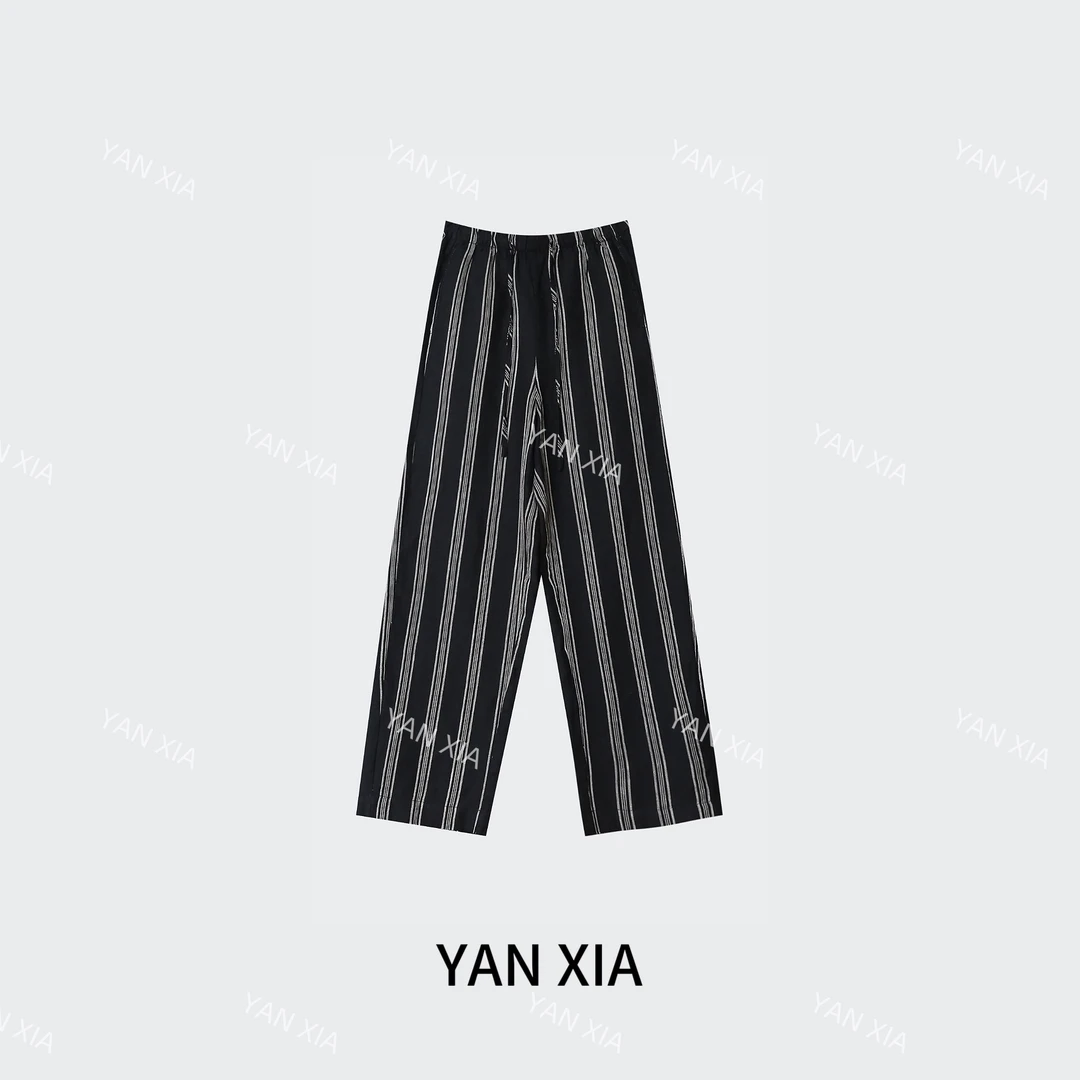 “松弛夏日” 100色织亚麻休闲裤 女士休闲竖条纹亚麻长裤 W-174