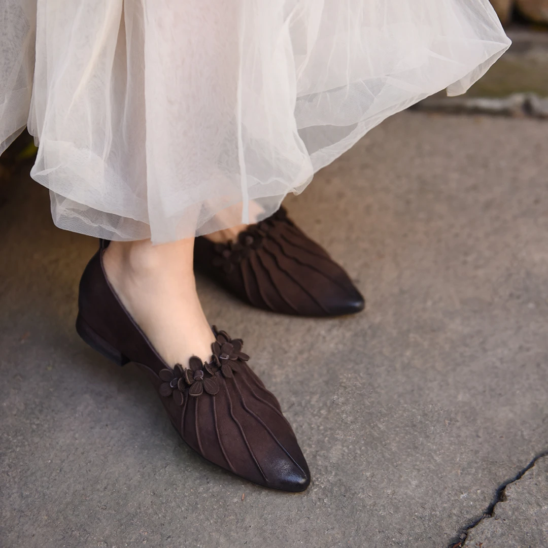 Artmu阿木原创手工花朵尖头单鞋女小众真皮女鞋浅口新款2688-125