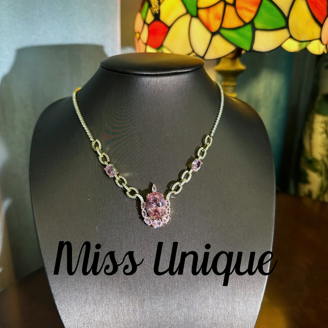 B8790粉色锁链椭圆项链