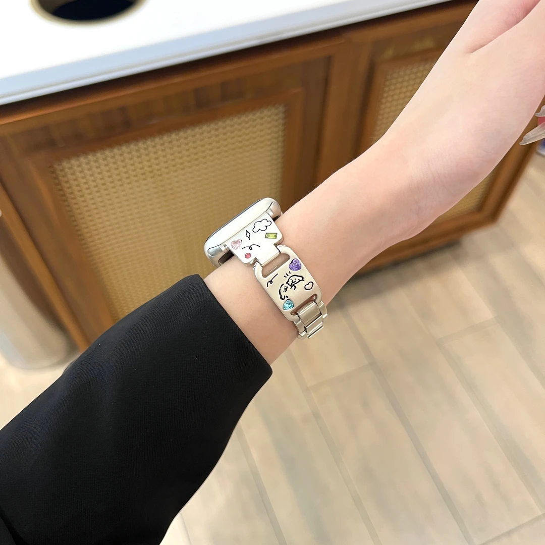 适用苹果手表iwatchS10表带S8可爱小狗SE金属applewatchS9高级7女