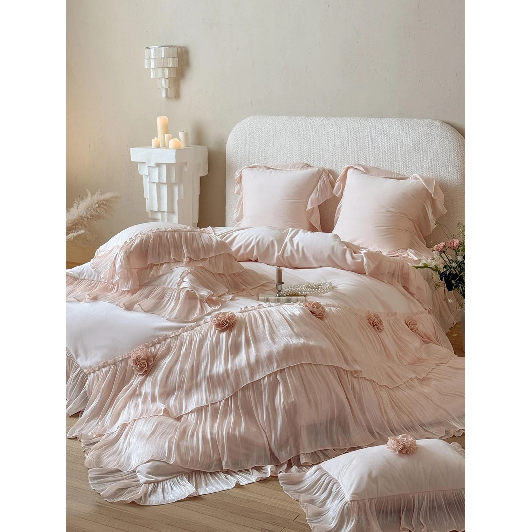 水星高端家纺法式少女心冬季牛奶绒床上四件套保暖双面婴儿绒床单