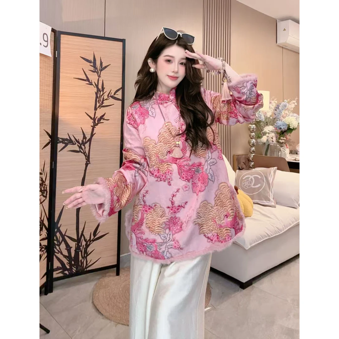 【凤凰于飞】775新中式国风立领斜襟盘扣拼接毛边显瘦气质百搭上衣