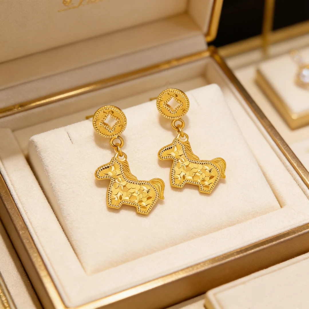 铜合金耳饰 灵动精致高级感百搭香槟色碎碎冰小马耳环 E1-022