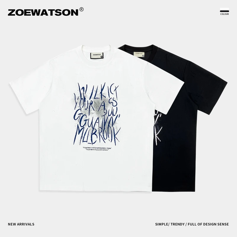 【ZOEWATSON】美式高街短袖字母印花夏季潮流圆领宽松情侣T恤Z2550