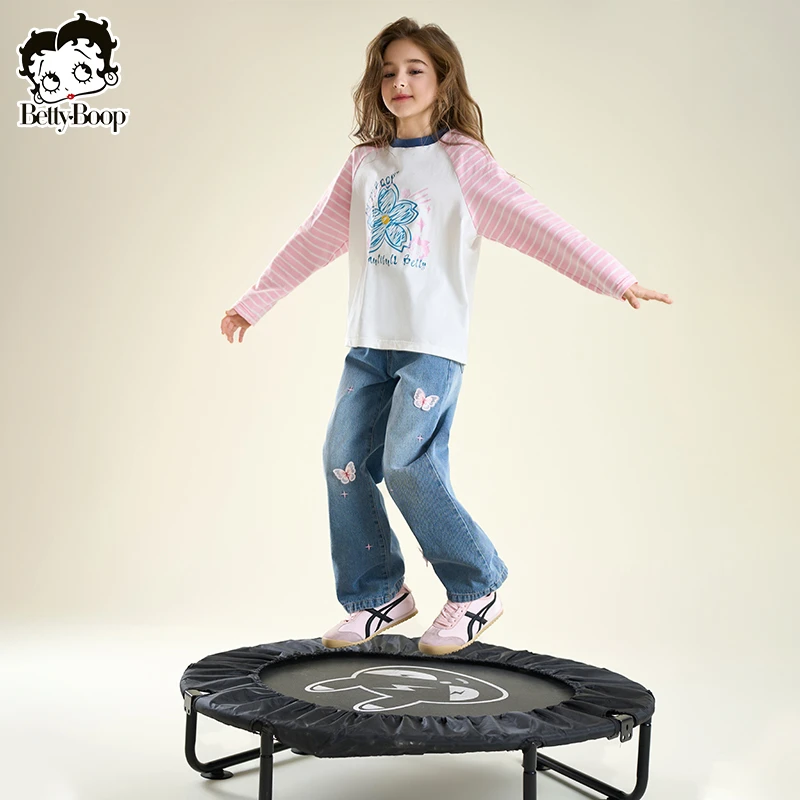 贝蒂女童秋装立体蝴蝶阔腿牛仔裤2025年春秋季中大童长裤子25445