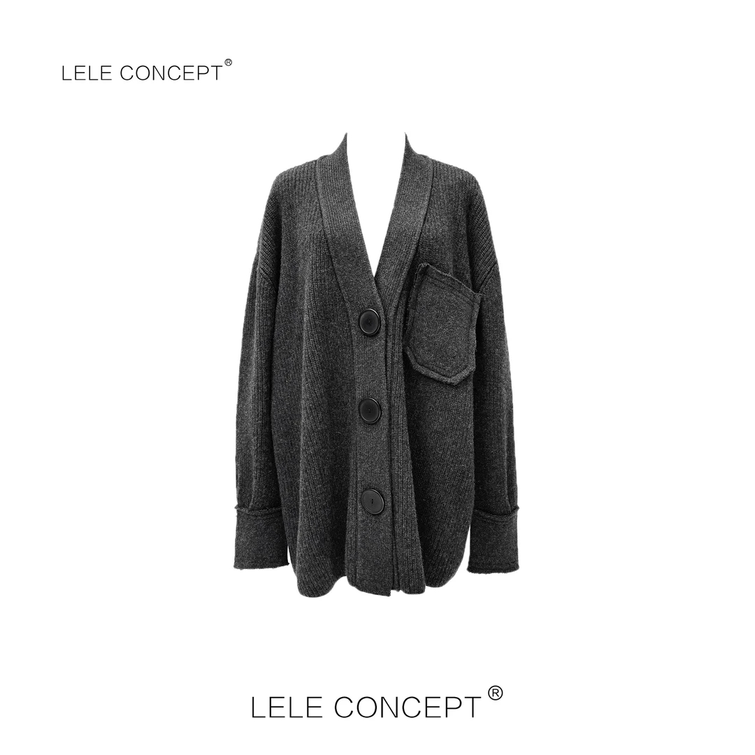 LELE CONCEPT 丨「夭夭」都市轻奢设计师款三扣单兜毛衣外套Y0447