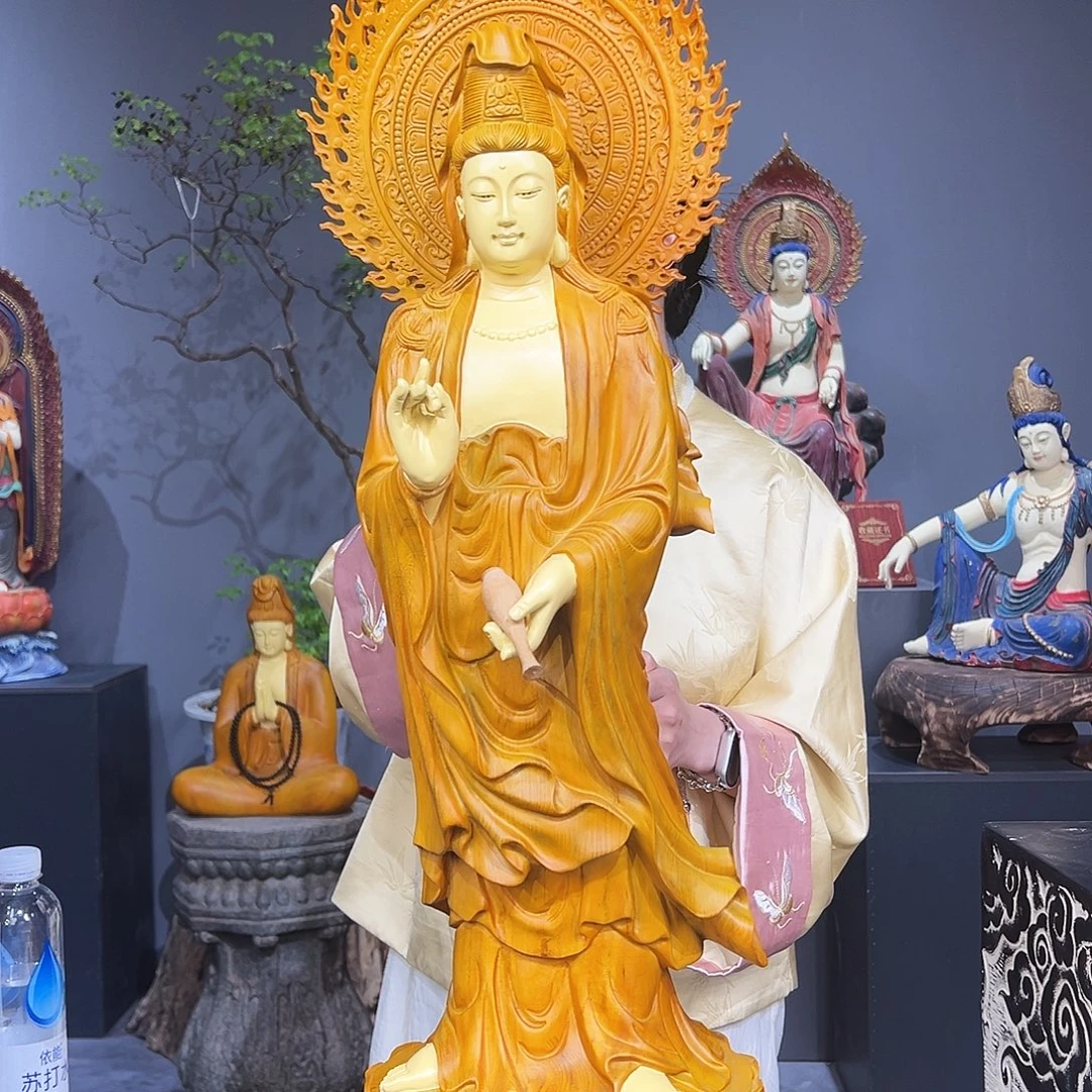 香樟木净瓶观音摆件