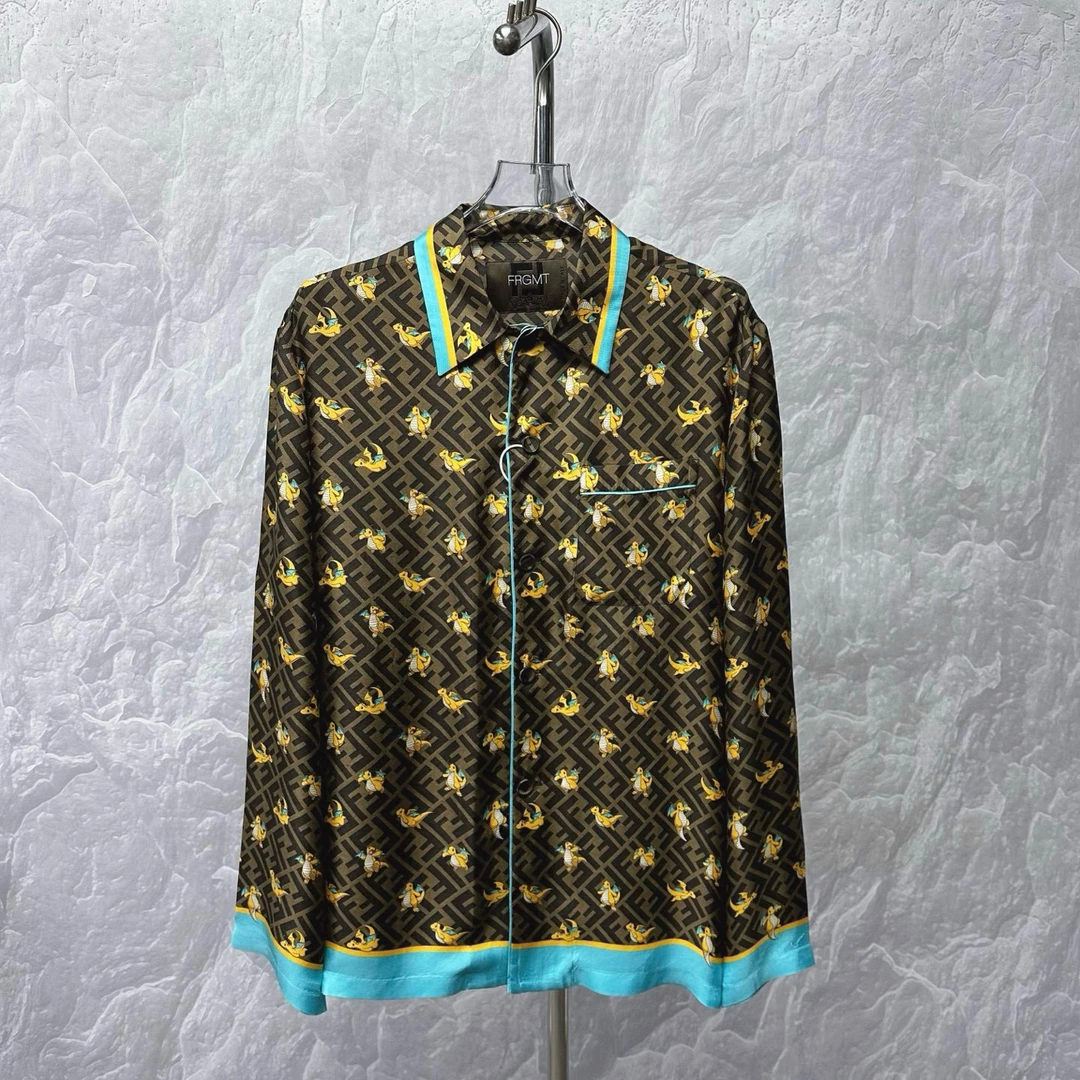 99新 FENDI/芬迪 x POKÉMON SS24飞龙双F满印衬衫 48码 D17048
