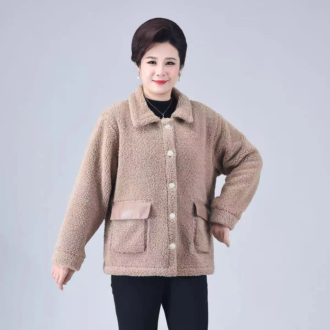 8127-中老年秋季外套奶奶冬装颗粒绒保暖外套加绒厚冬装【3号仓】