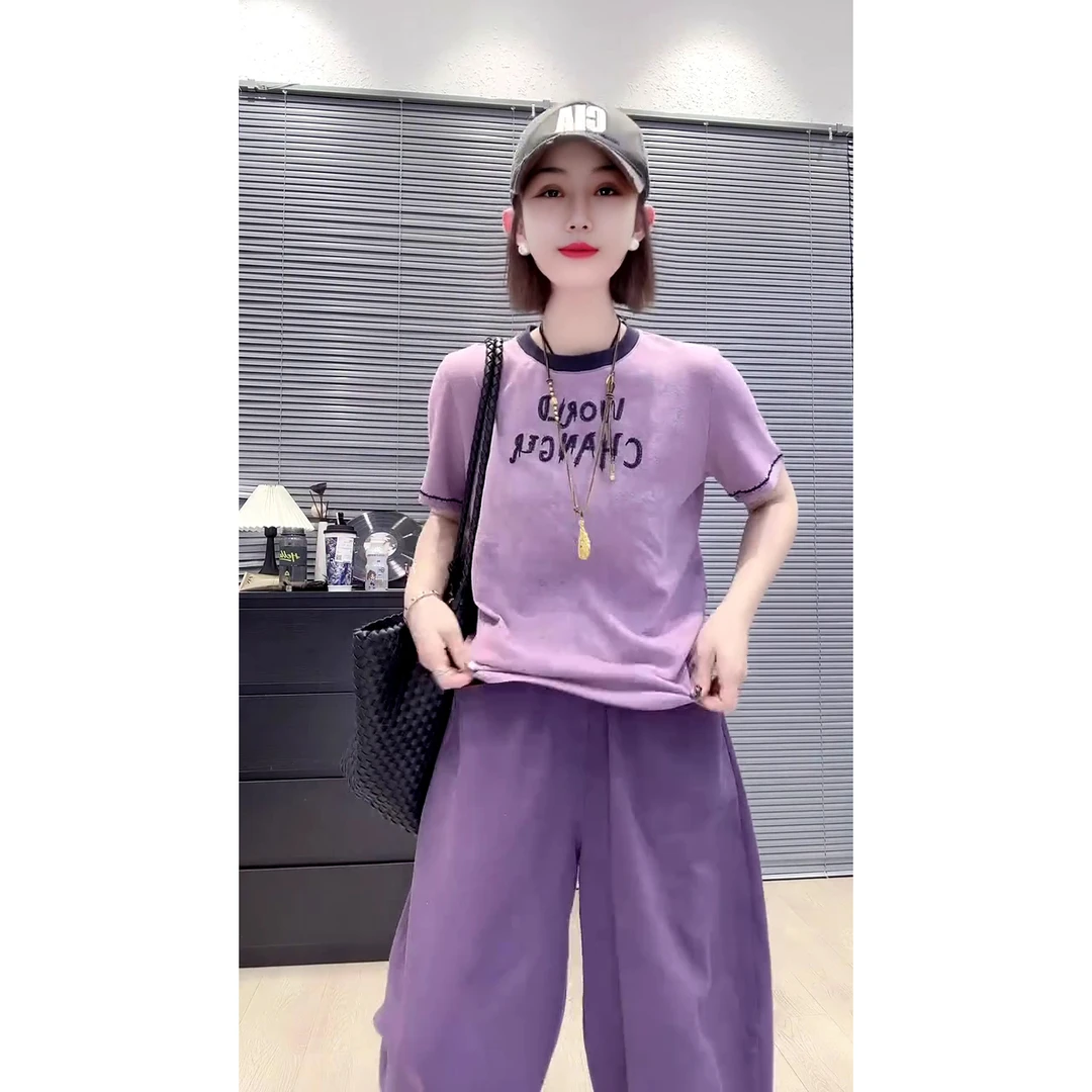 欧货新款撞色字母印花圆领正肩短袖T恤百搭显瘦上衣女