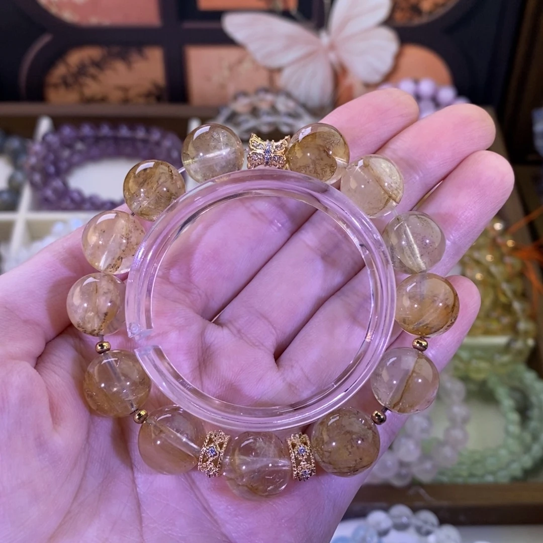 未镶嵌手链烟晶黄胶花DIY款13mm