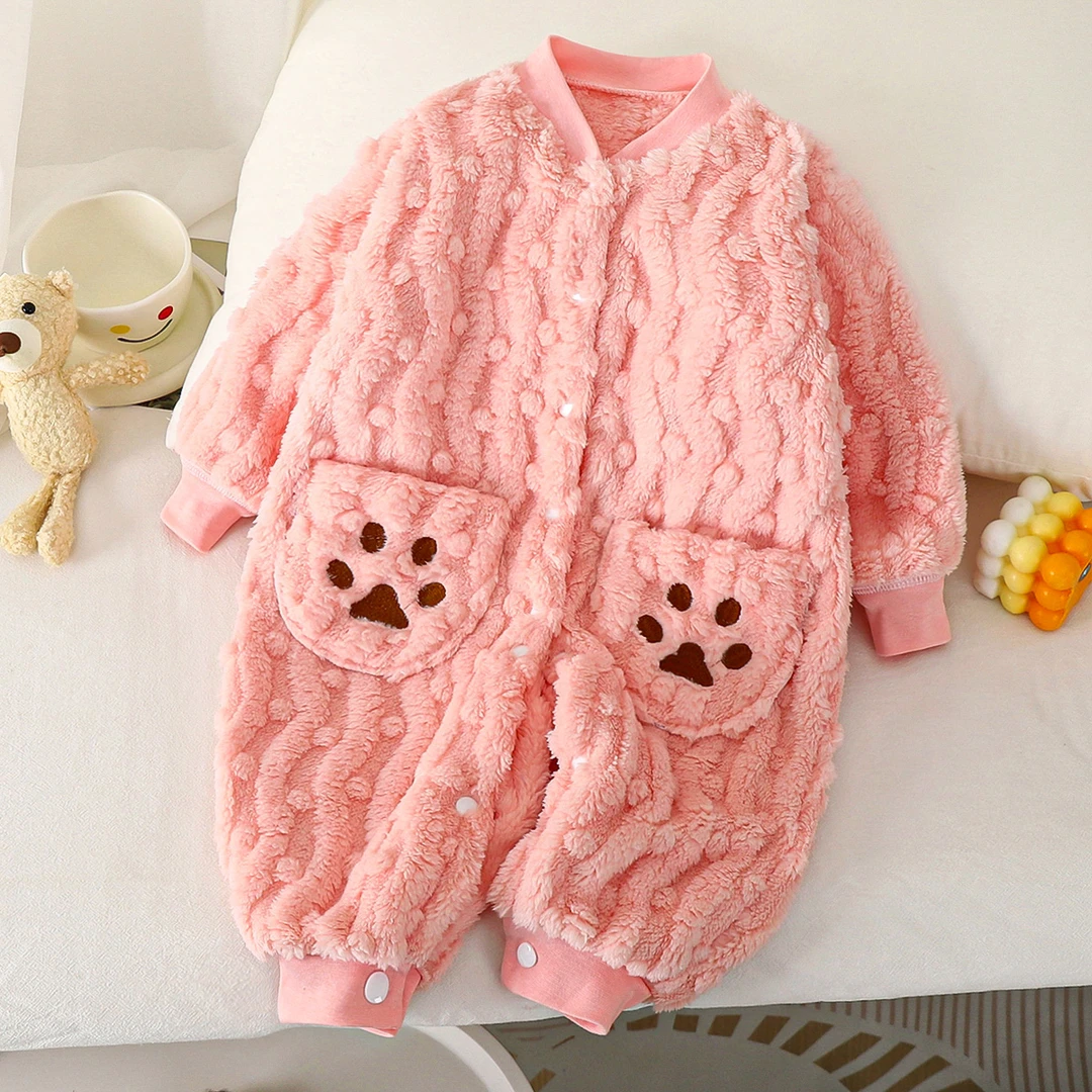 婴儿连体衣豆豆绒加厚保暖宝宝双面绒哈衣婴幼儿爬服秋冬睡衣新