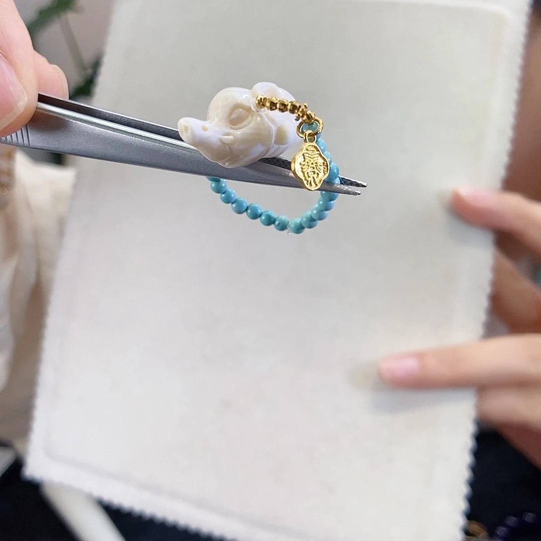 绿松石18K金镶嵌戒指原创设计小象