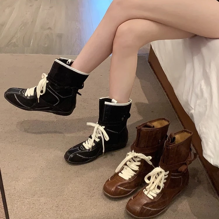 马丁靴女款2025新款夏季复古百搭帅气内增高休闲炸街短靴子