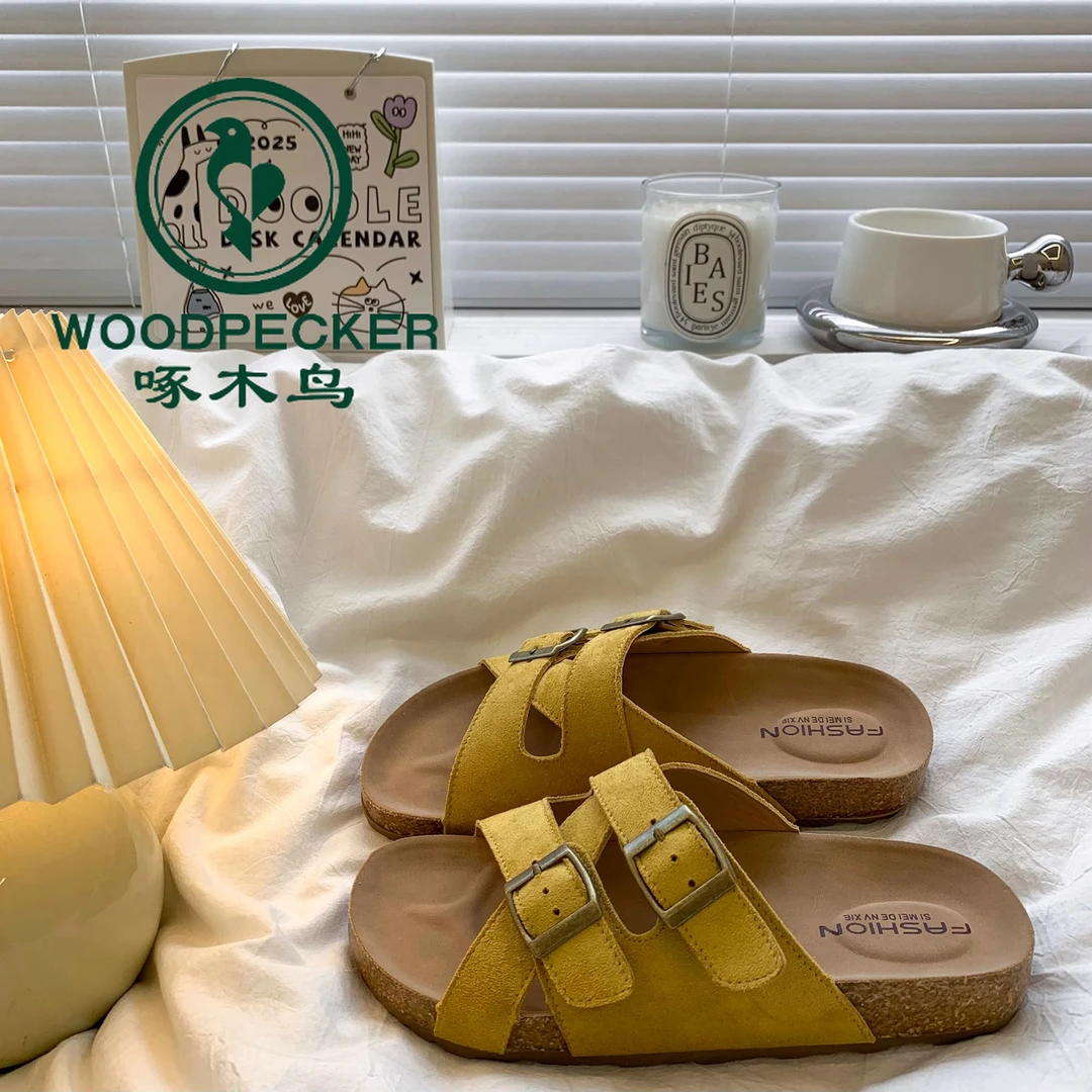 啄木鸟厚底拖鞋女夏外穿2025新款软木勃肯鞋超火沙滩一字博肯凉拖