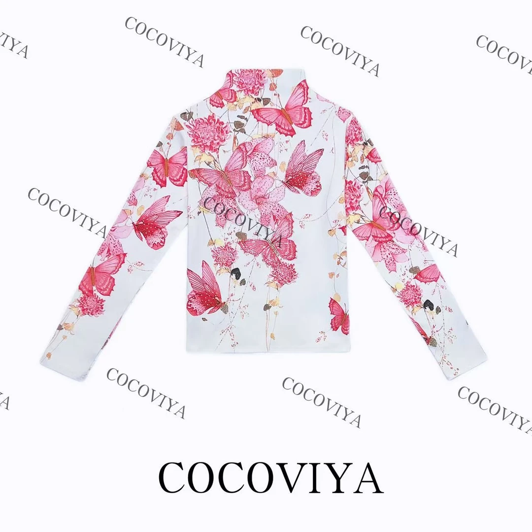 【XY】COCOVIYA蝶影缀花雅致文艺长袖T恤时尚内搭休闲上衣26C-18