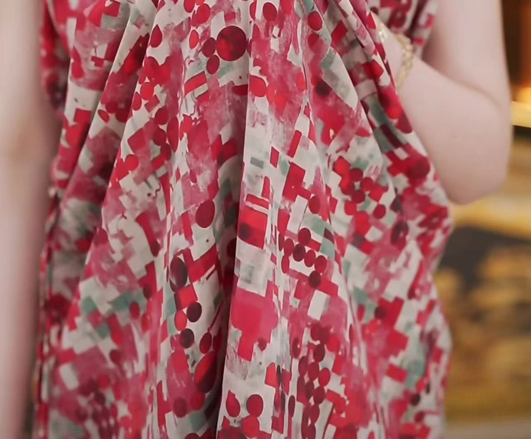 （送腰带）杭州原版正品2025年夏季新款气质优雅车厘子红连衣裙女