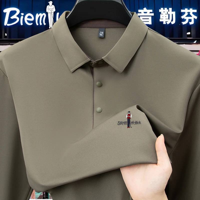 【港口尾货 限购两件】大牌休闲男Polo衫长袖抗皱免烫含桑蚕丝t恤