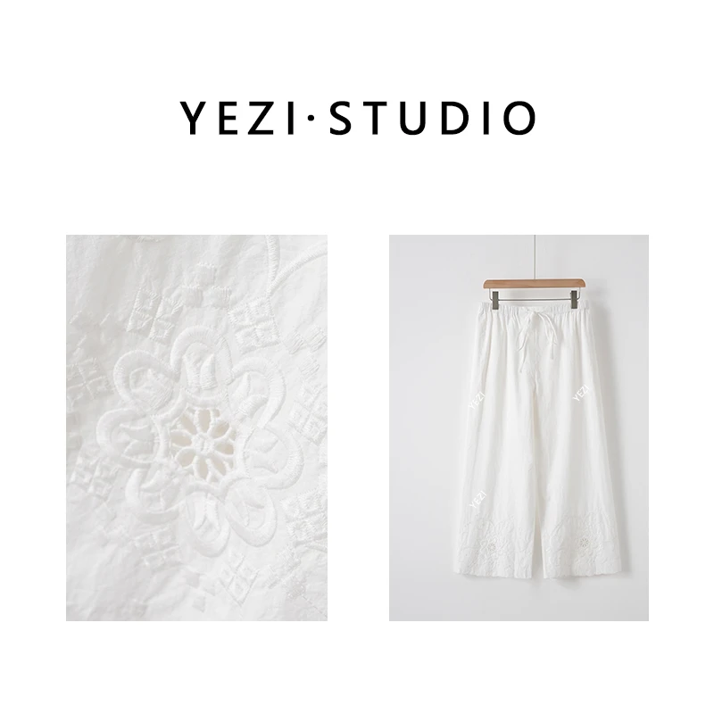 【奈良少女】会呼吸的松弛感百百棉刺绣花边九分休闲裤25136034