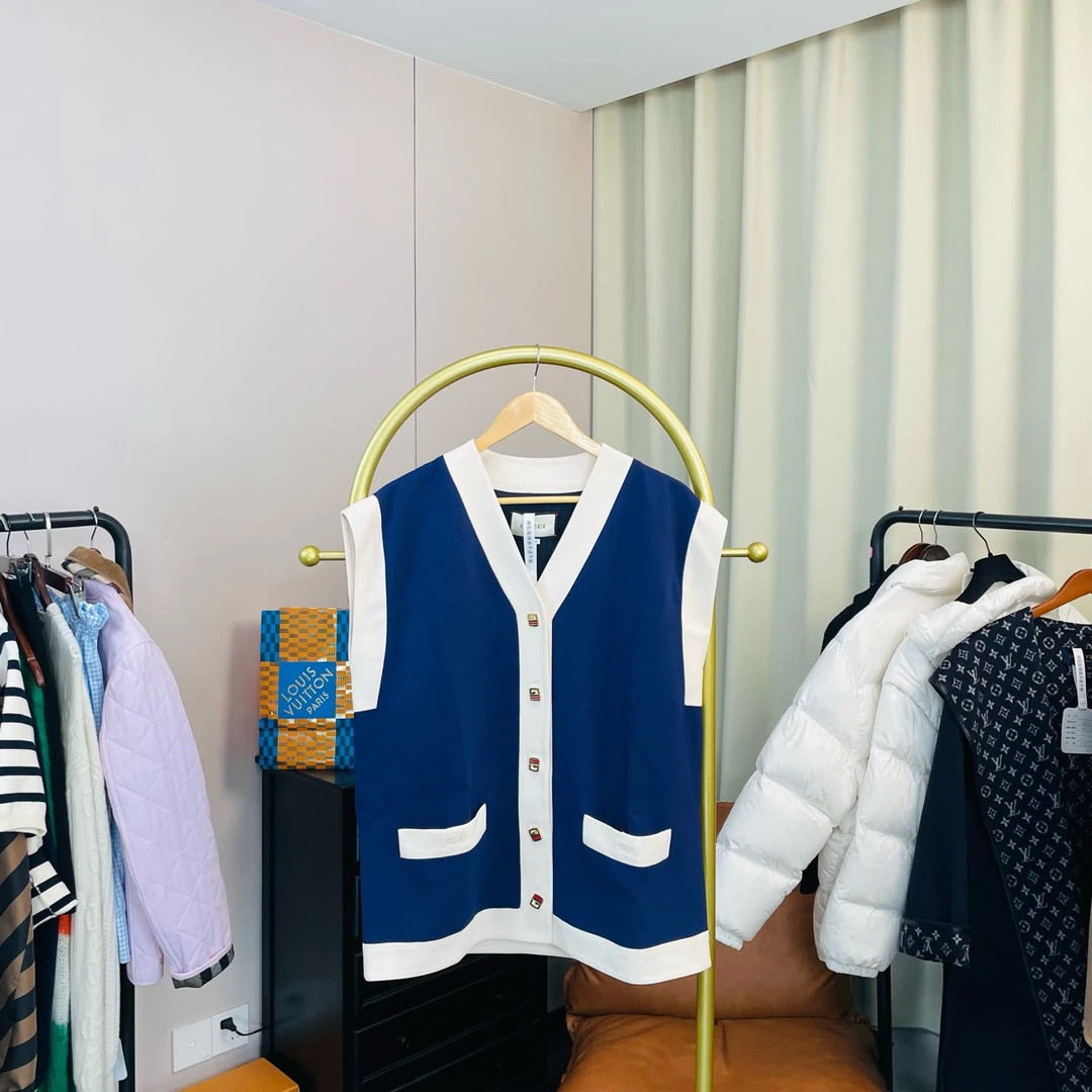 99新 GUCCI/古驰 蓝白针织马甲开衫 36码/99新 无配件