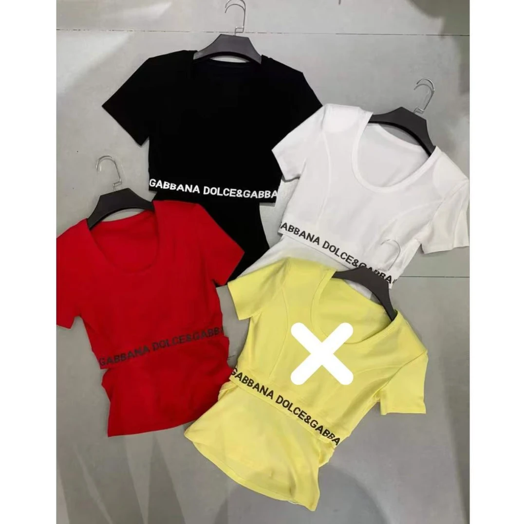 『YLD』夏日爆款后背小心机露腰字母纯色T恤2562