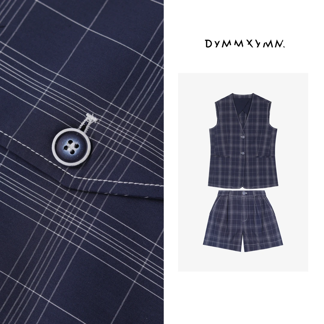 【DYMMXYMM】-早春小众设计高级感老钱藏青格纹套装-5SSK9516