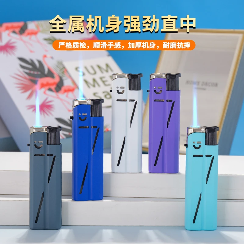 蓝焰直冲防风打火机烟管个性创意耐用海军蓝金属套家用打火机