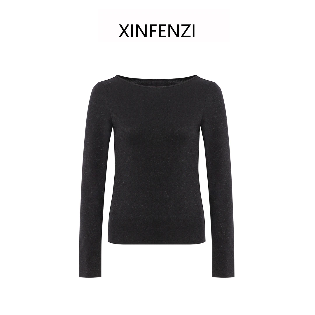 【佳人洛】XINFENZI 低调亮丝气质小一字领打底衫 WS34068