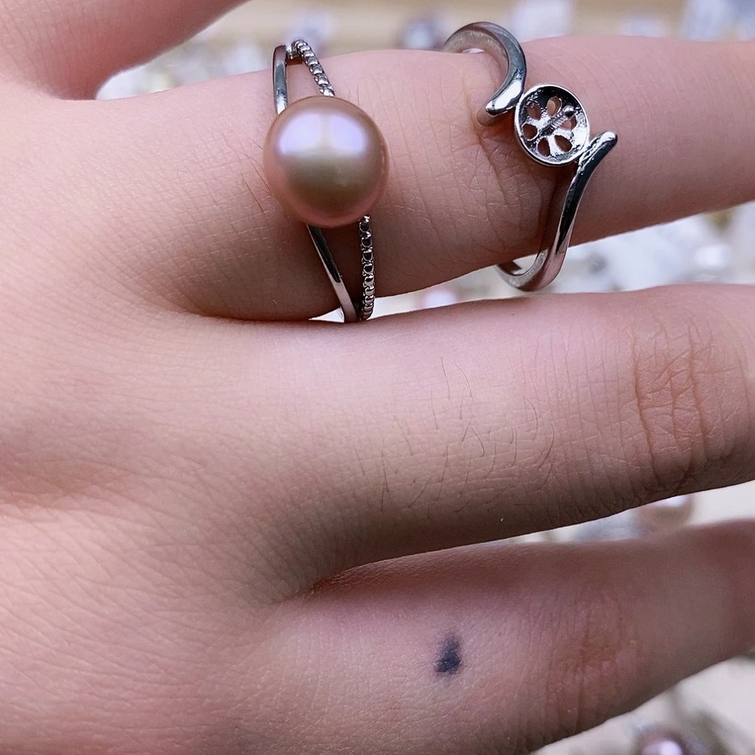 戒指银S925镶嵌淡水珍珠