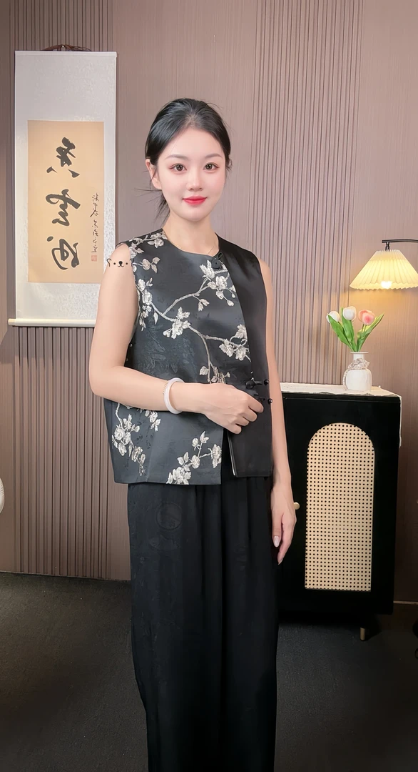 【雅梅】满分100蚕丝国风女上衣马甲