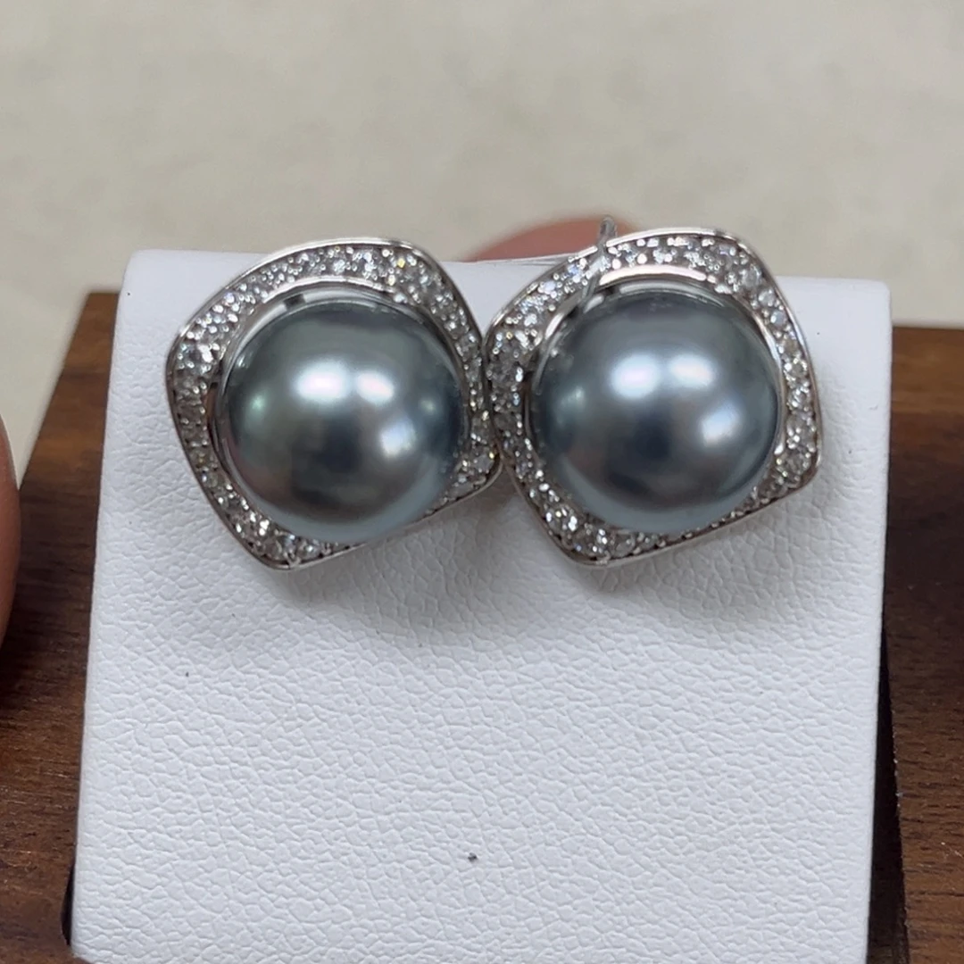 海水珍珠耳饰18K金镶嵌11-12mm