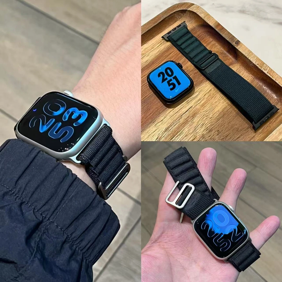 适用Applewatch简约尼龙编织表带回环卡扣ultra2代s10/9/8/7/6/se