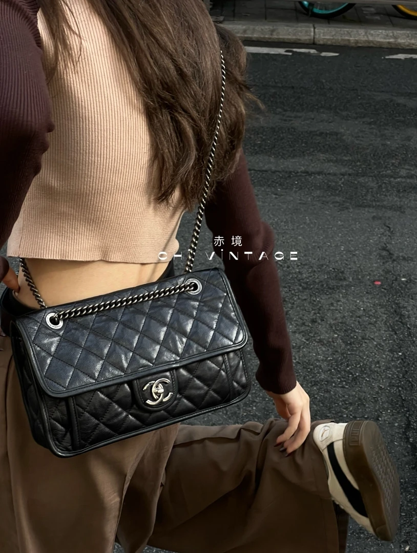 95新 Chanel/香奈儿 3357 黑银季节款cf机场口盖包jumbo13-14