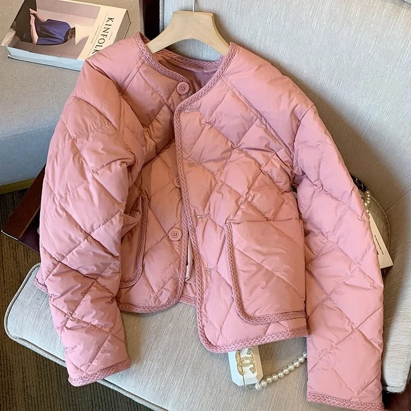 【现货+运费险】菱格甜美外套棉服冬季韩系短款宽松高级感拼接YK011