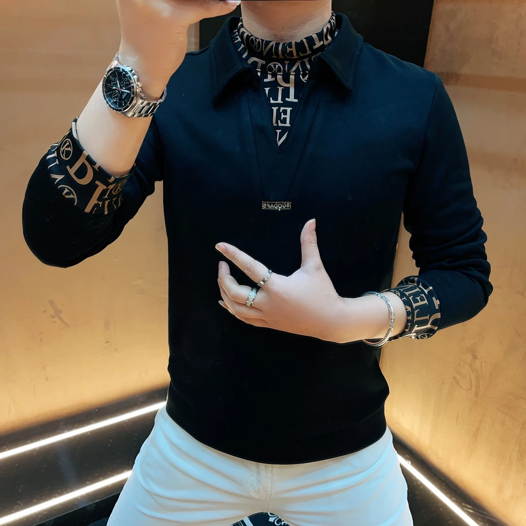 欧货男装时尚休闲翻领轻奢空气棉款百搭透气上衣潮流修身型88863