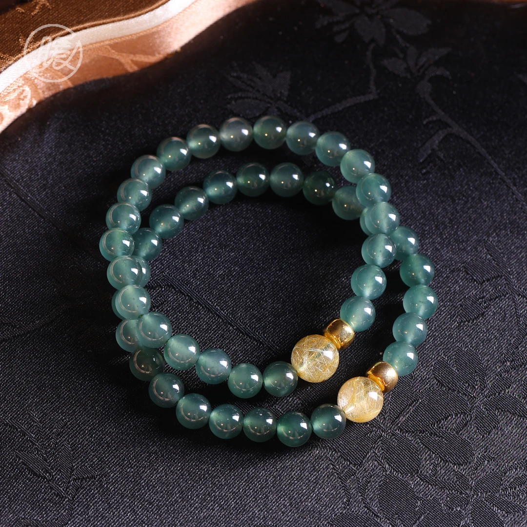 单圈翡翠手串7mm搭配18k金配件发晶路路通手链A6460多样性发一