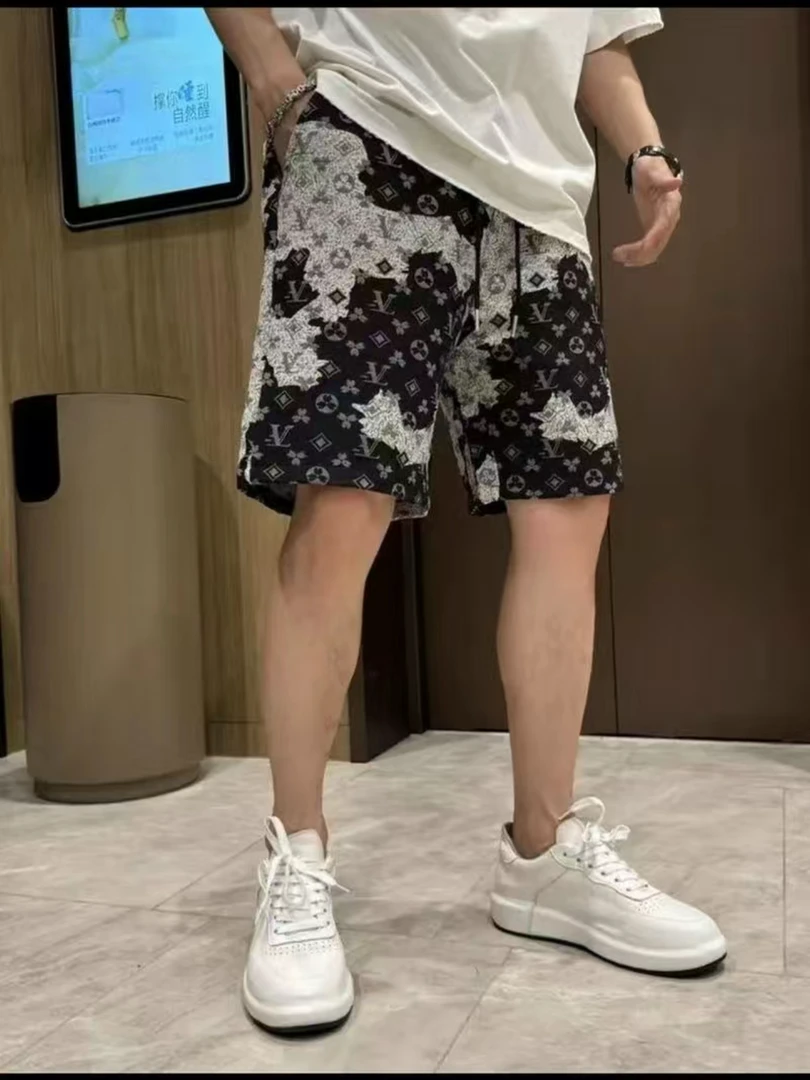 短裤夏季新款休闲潮流印花复古迷彩男士冰丝短裤宽松五分裤个性