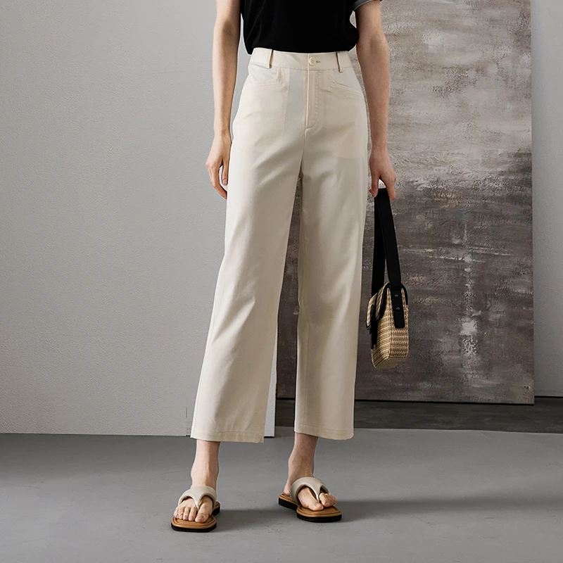 索菲丝尔2025夏季新款莱赛尔薄款垂感透气休闲九分直筒裤522721