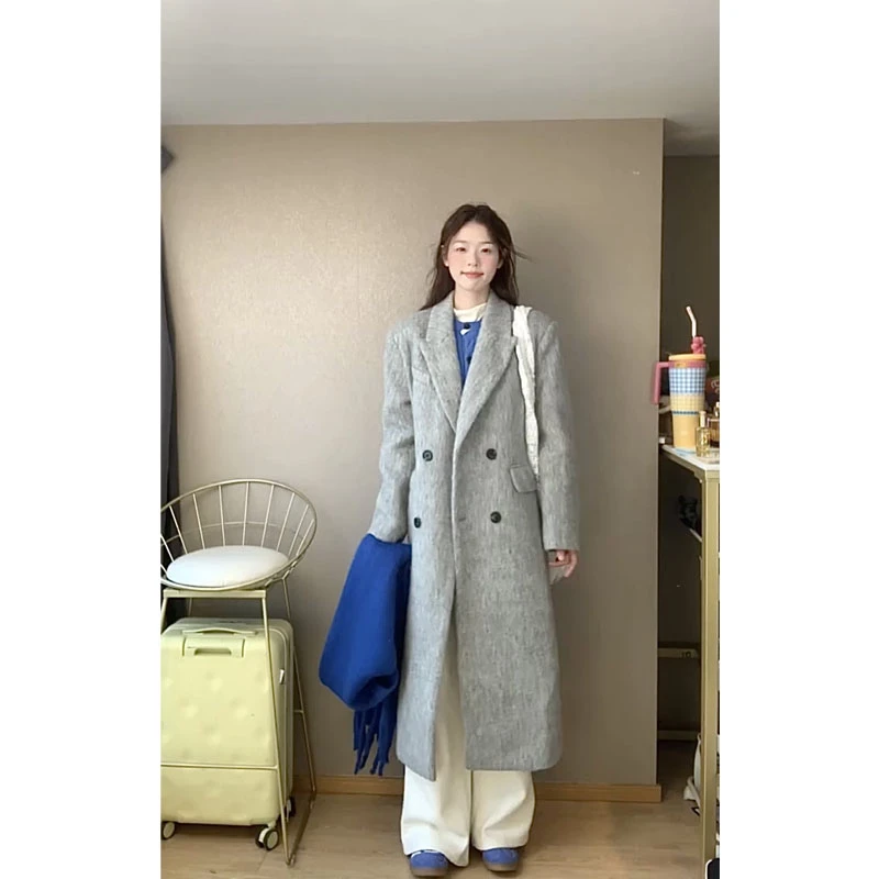 灰色呢子大衣女秋冬季2025年新款高级感毛呢外套小个子赫本风加厚