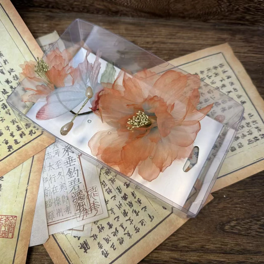 渐变橘烫花。前尘梦古风汉服配饰